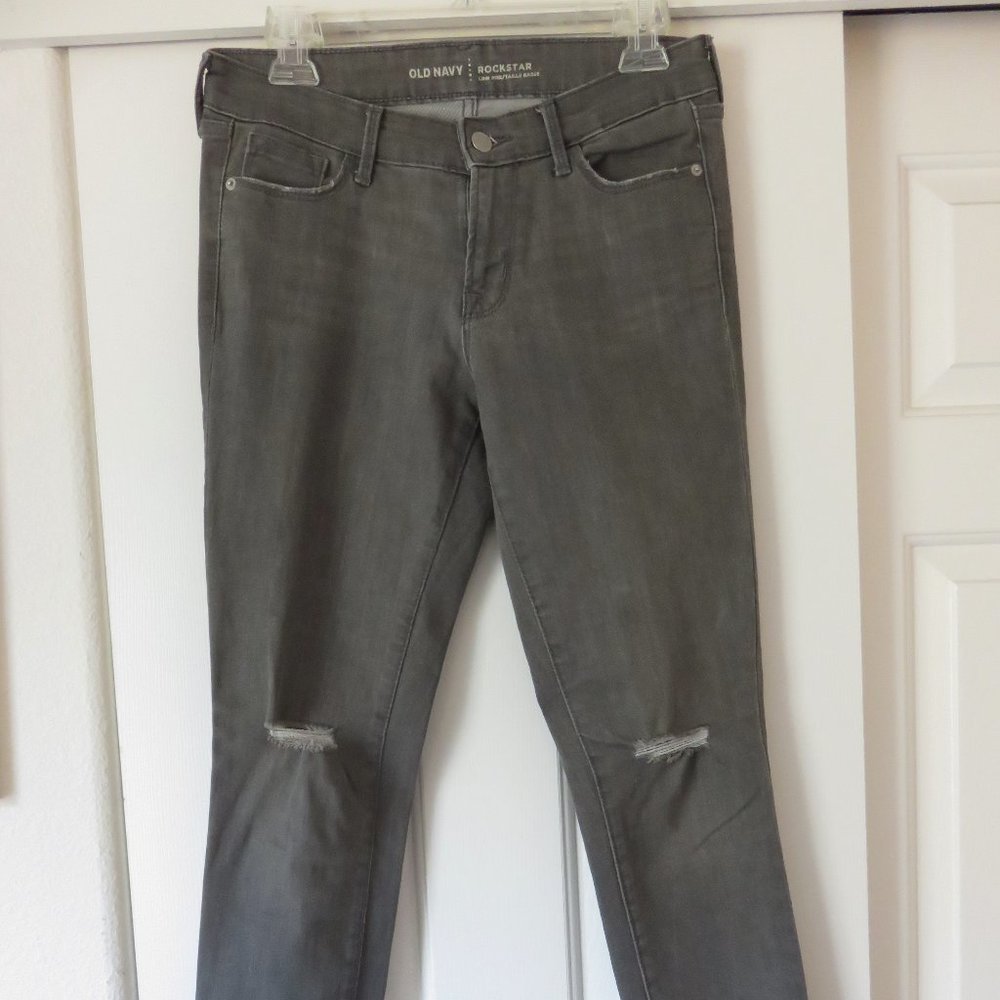 Old Navy Rockstar Stretchy Skinny Jeans - Distressed Grey, Size 6